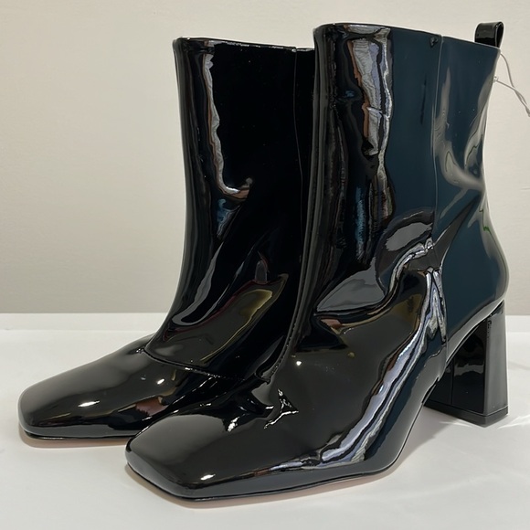 Good American Ankle Boot Women's 8.5 Black Patent Leather Square Toe Square Heel - Picture 2 of 15